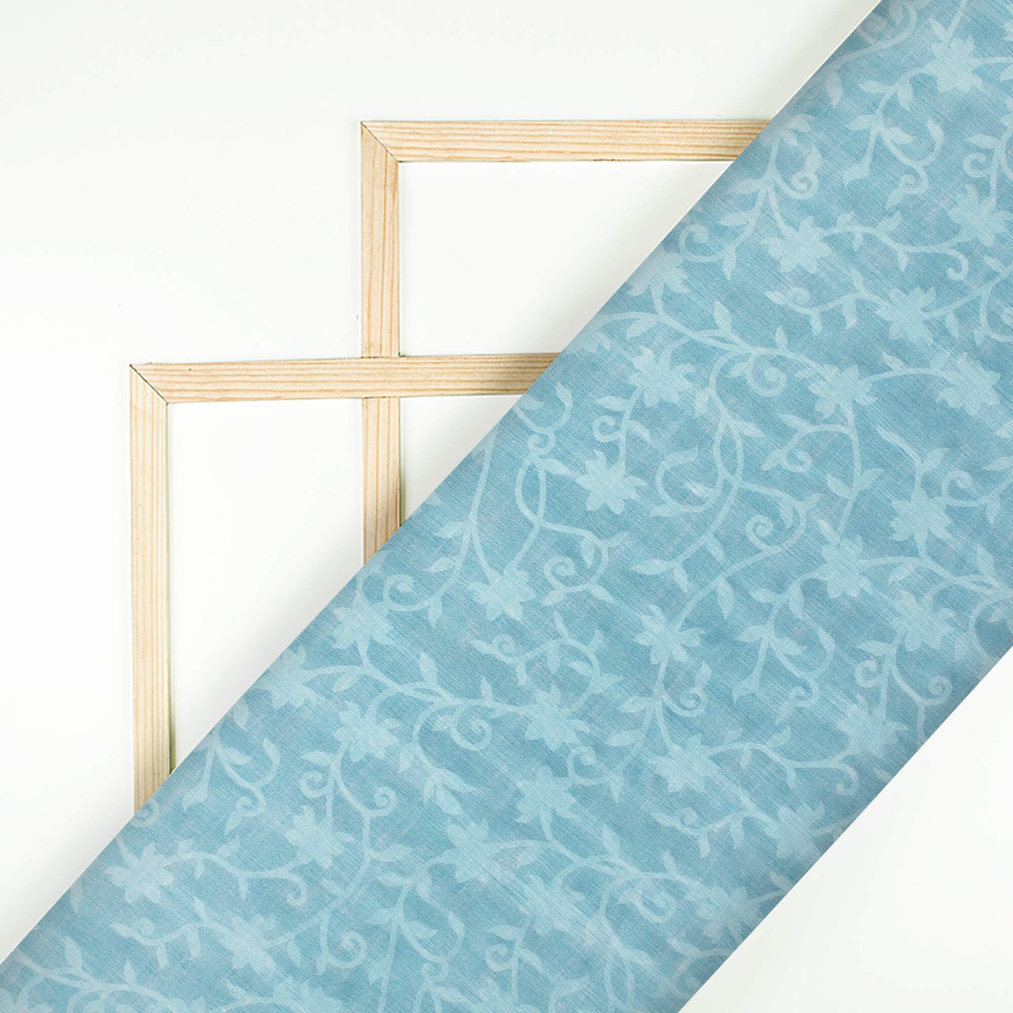 Baby Blue Textured Pattern Digital Print Floral Brasso Fabric
