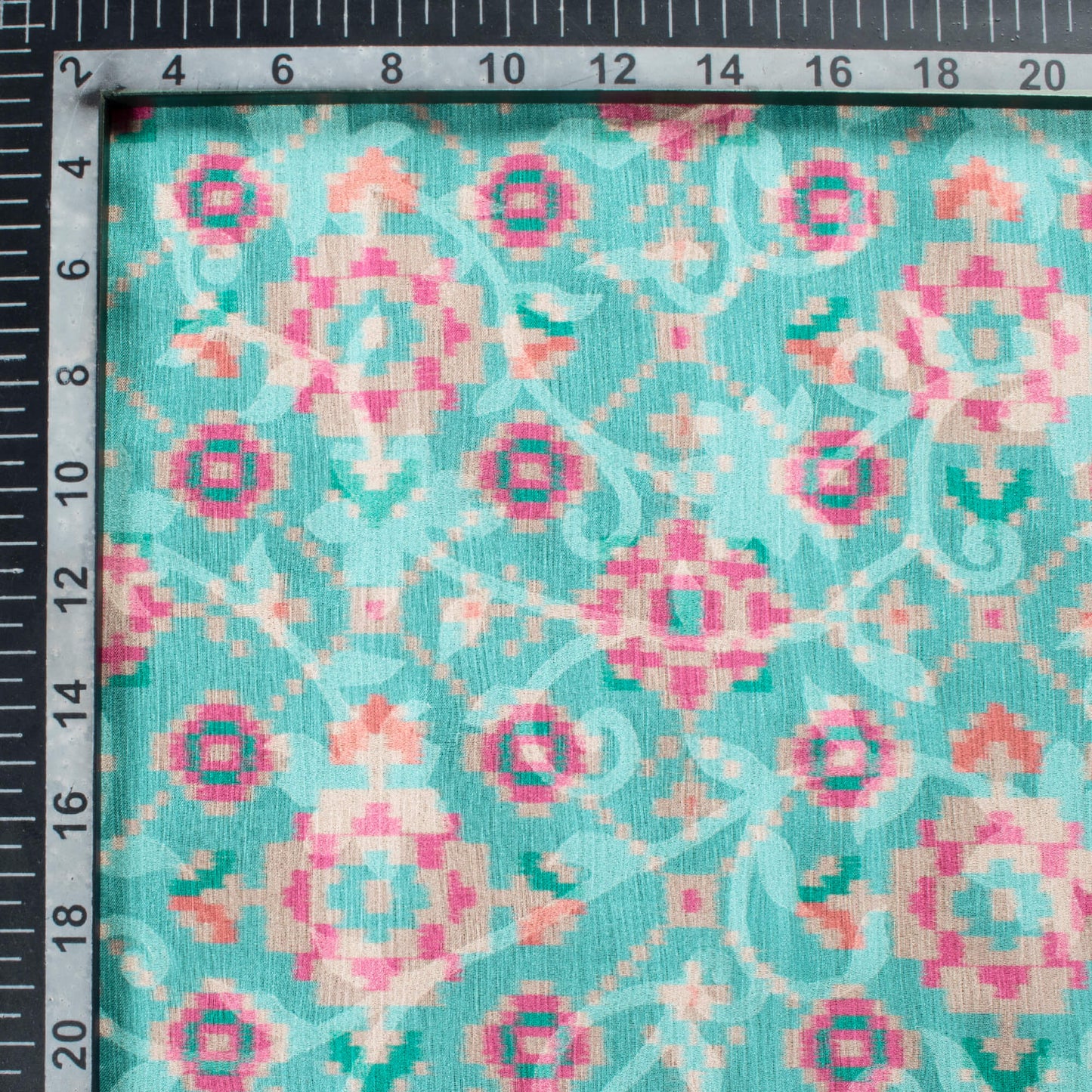 Baby Blue And Deep Pink Patolaa Pattern Digital Print Floral Brasso Fabric