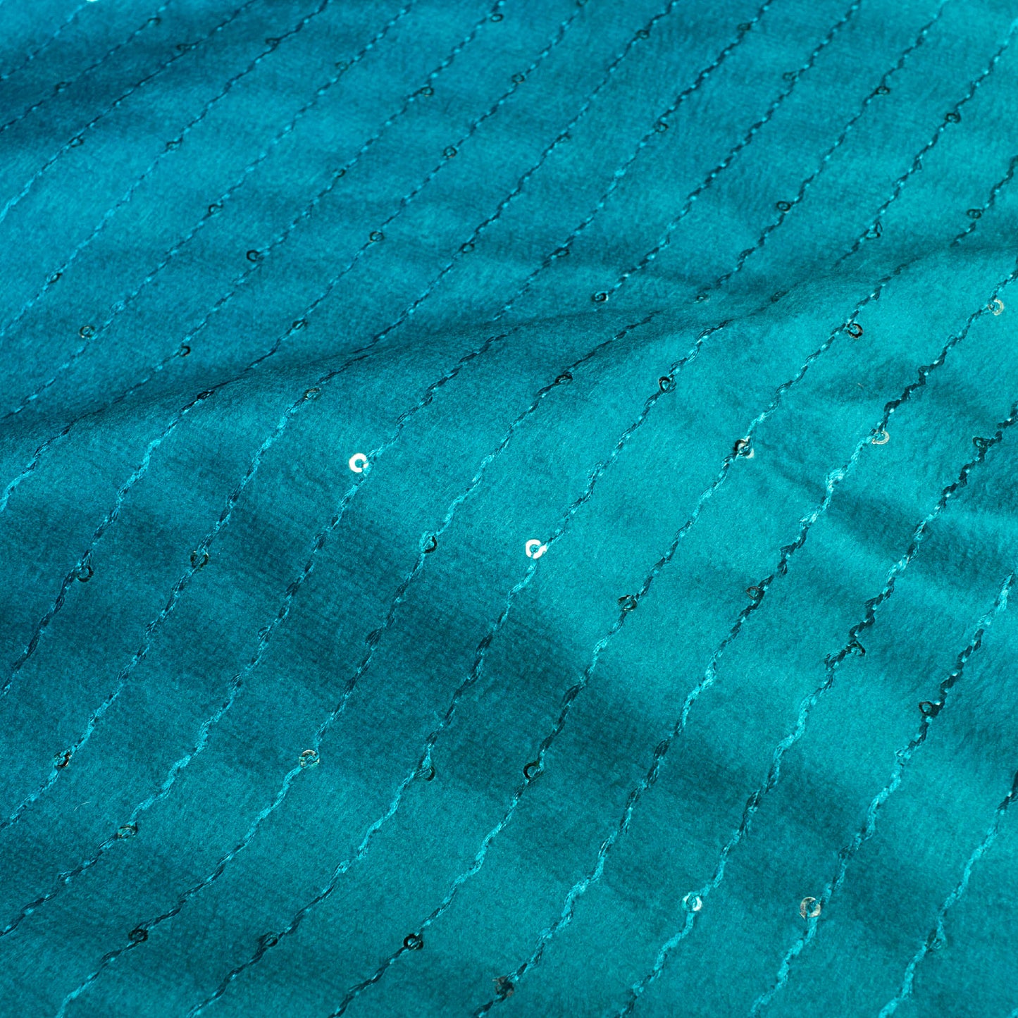 Astronaut Blue And Mint Green Ombre Pattern Sequins Digital Print Superior Velvet Fabric (Width 58 Inches)