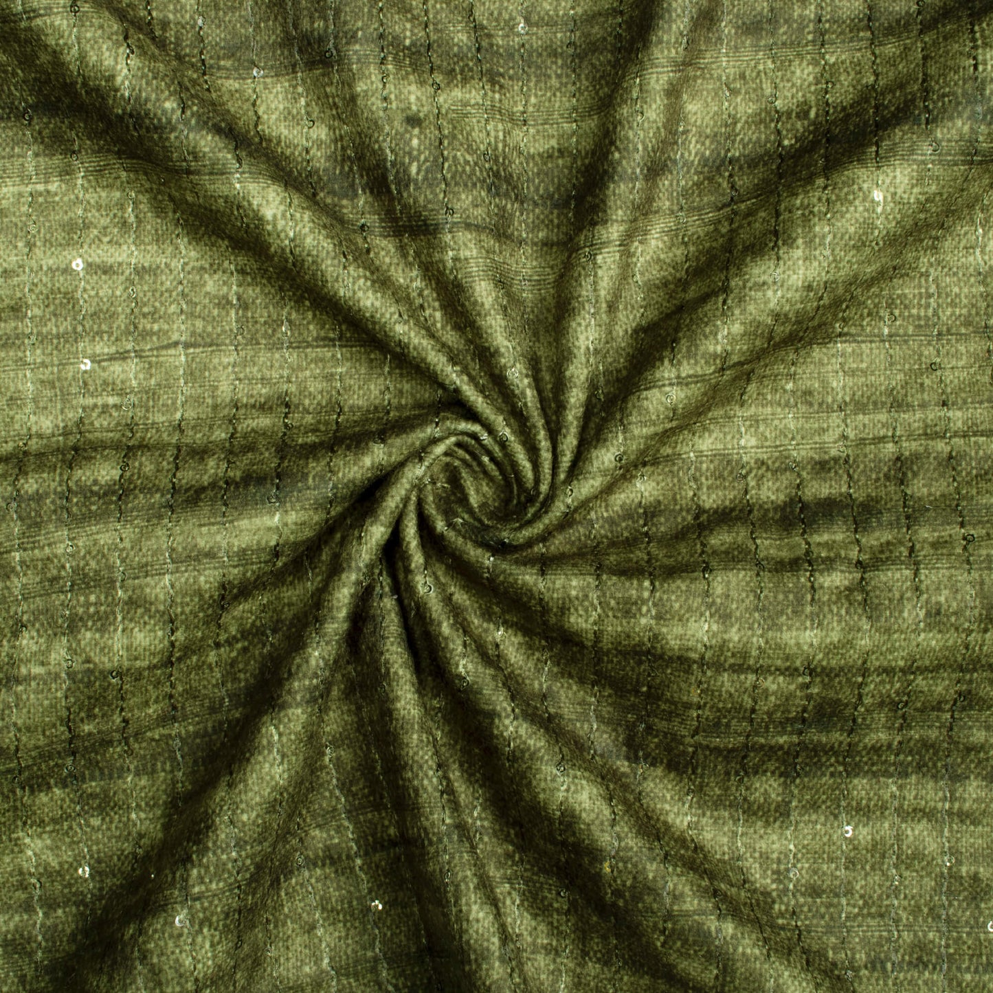 Fern Green Textured Pattern Sequins Digital Print Superior Velvet Fabric (Width 58 Inches)