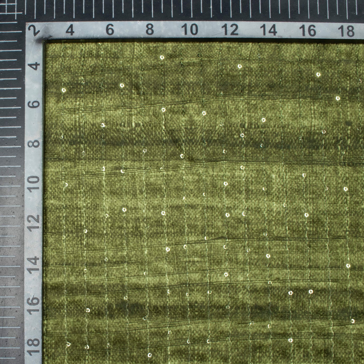 Fern Green Textured Pattern Sequins Digital Print Superior Velvet Fabric (Width 58 Inches)
