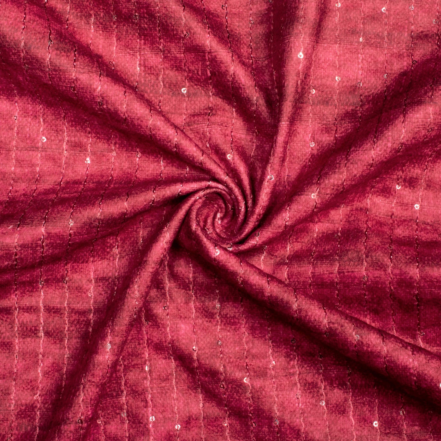 Sangria Red Textured Pattern Sequins Digital Print Superior Velvet Fabric (Width 58 Inches)