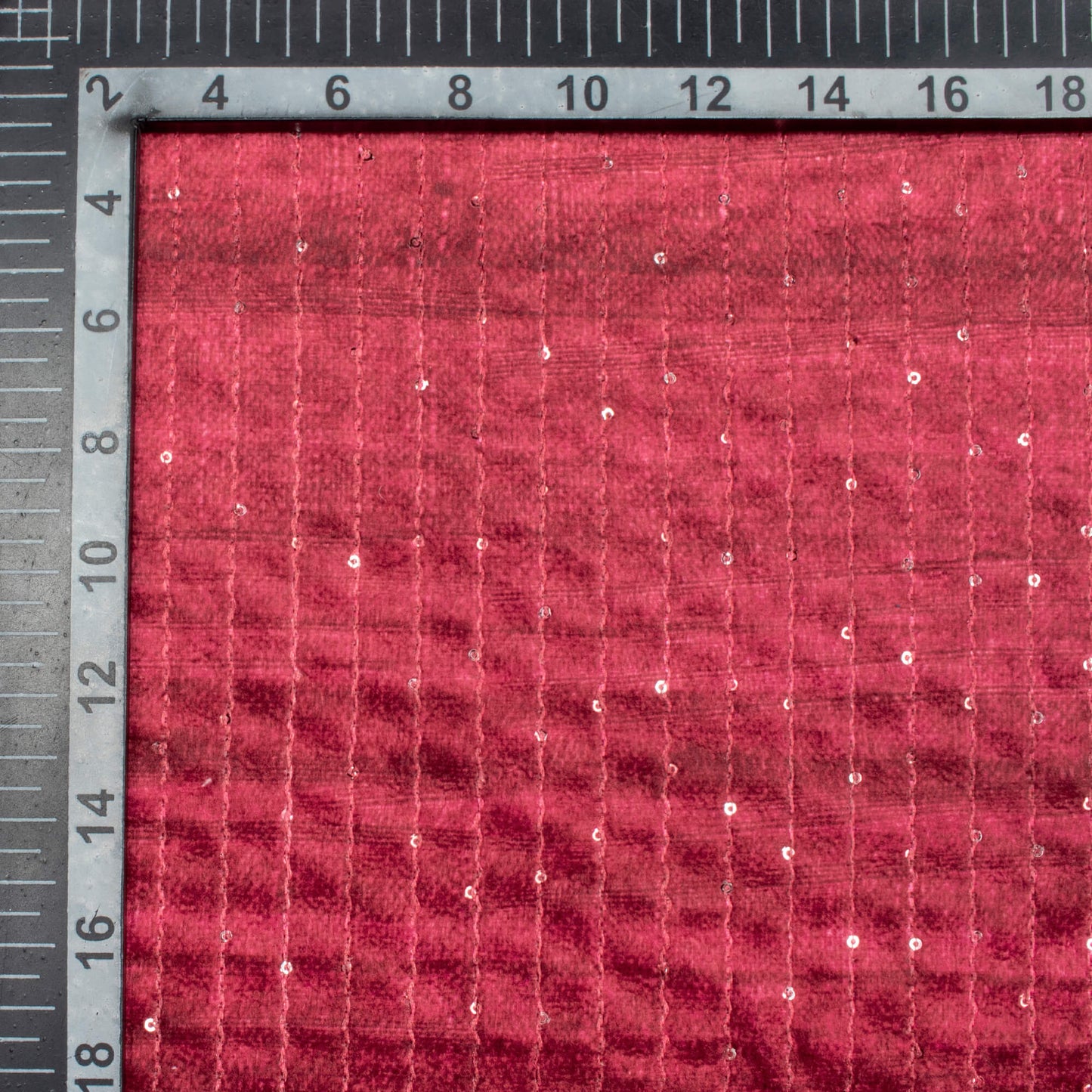 Sangria Red Textured Pattern Sequins Digital Print Superior Velvet Fabric (Width 58 Inches)