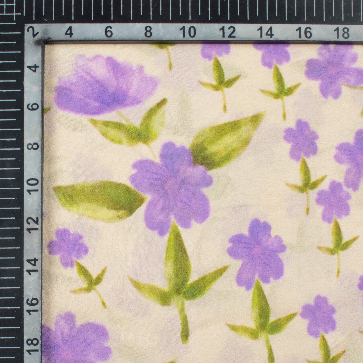 Grape Purple And Oat Beige Floral Pattern Digital Print Viscose Natural Crepe Fabric