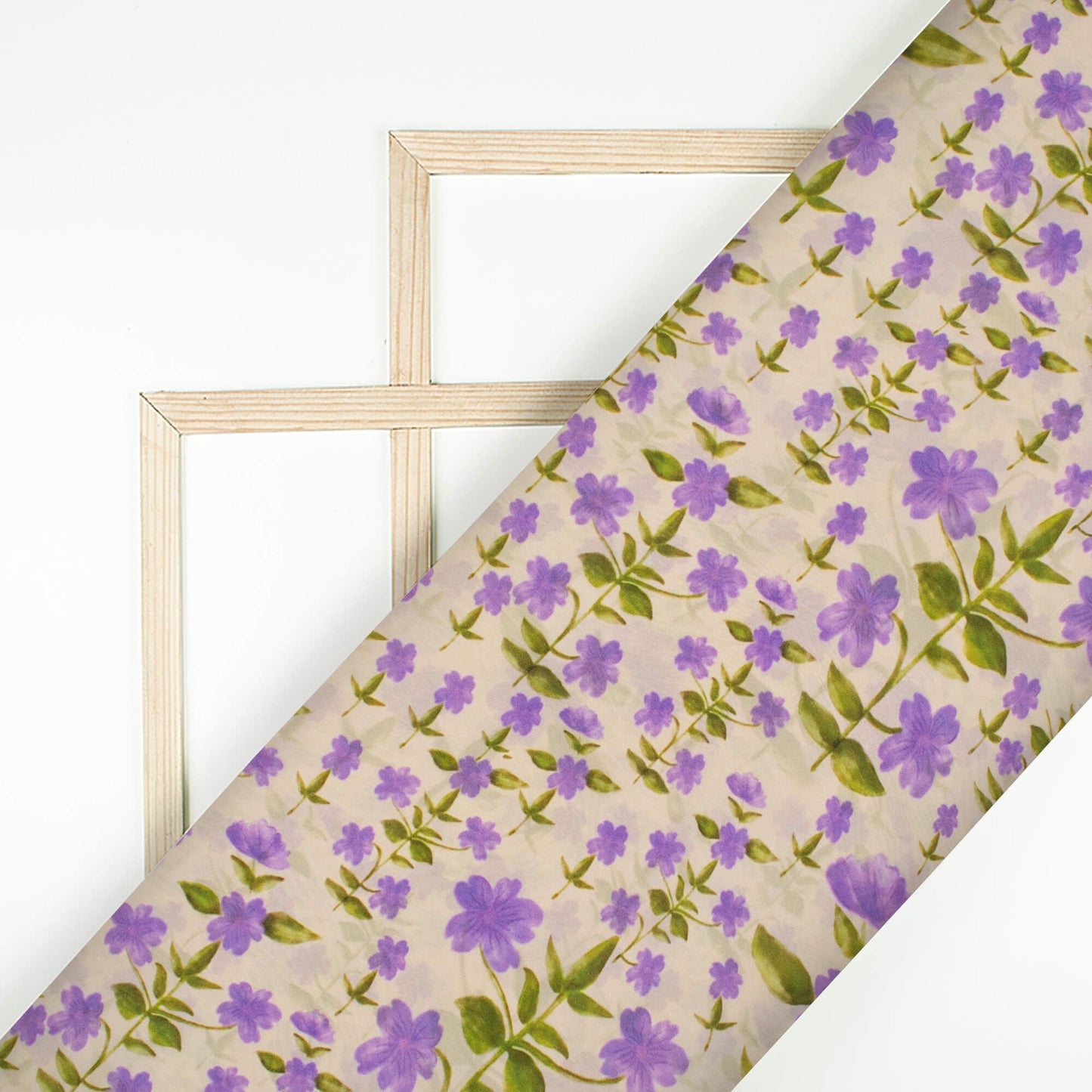 Grape Purple And Oat Beige Floral Pattern Digital Print Viscose Natural Crepe Fabric