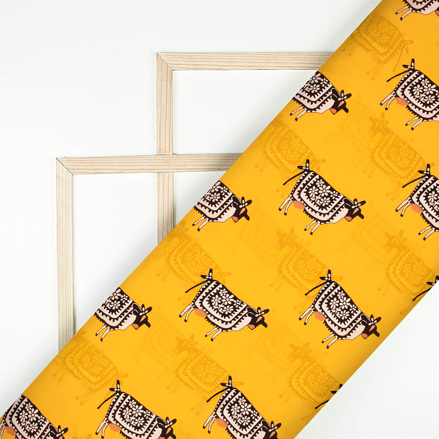 Gold Yellow And Black Animal Pattern Digital Print Viscose Natural Crepe Fabric