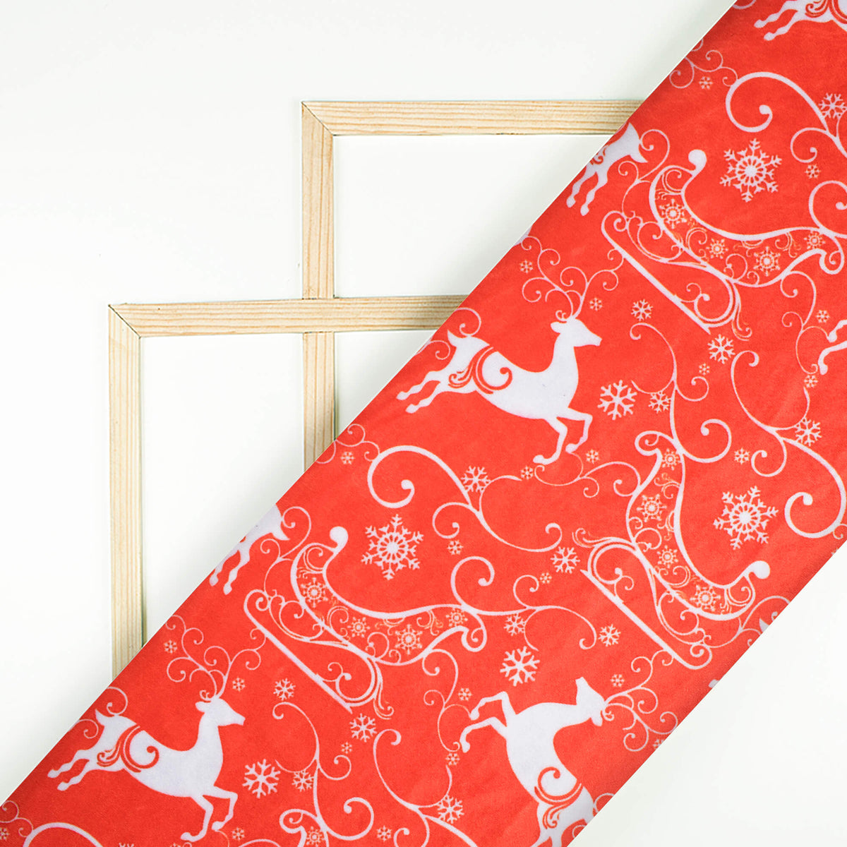 Red And White Christmas Pattern Digital Print Velvet Fabric (Width 54 inches) - Fabcurate