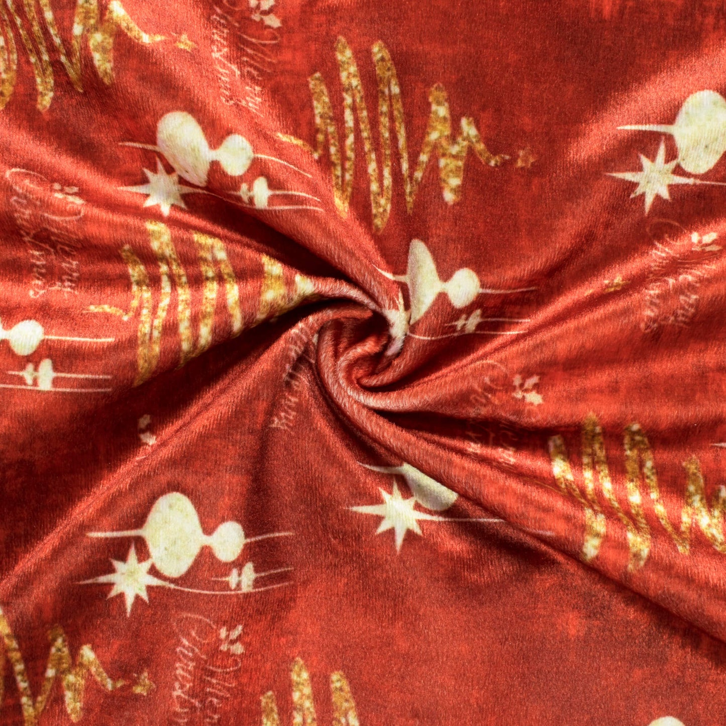 Red And Cream Christmas Pattern Digital Print Velvet Fabric (Width 54 inches) - Fabcurate