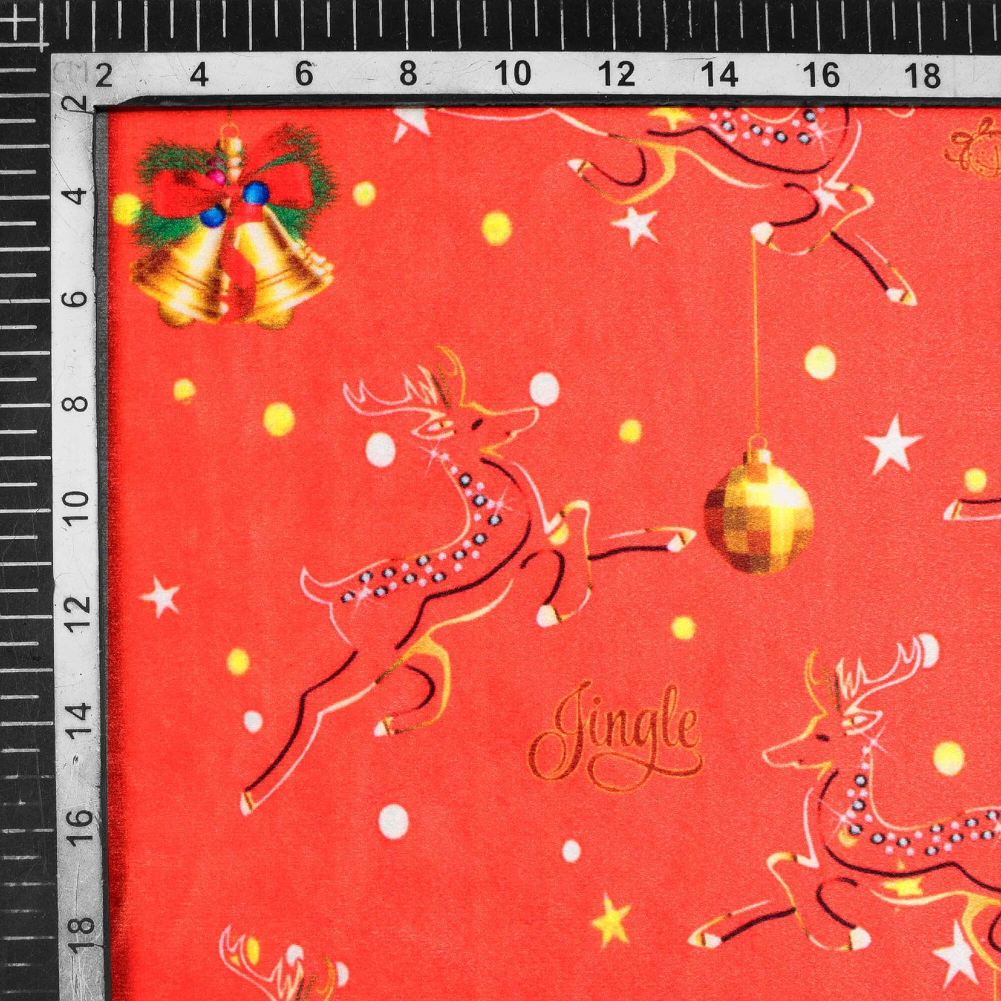 Red And Beige Christmas Pattern Digital Print Velvet Fabric (Width 54 inches) - Fabcurate