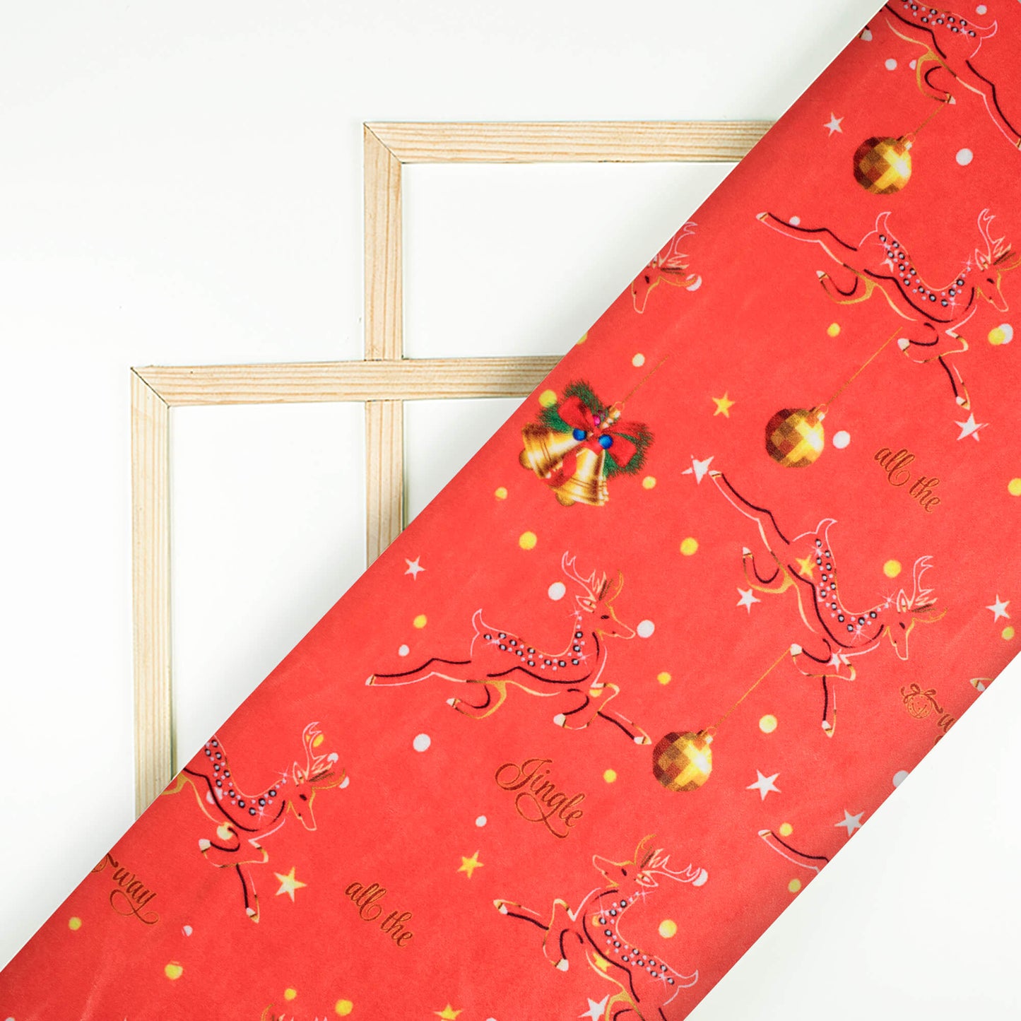 Red And Beige Christmas Pattern Digital Print Velvet Fabric (Width 54 inches) - Fabcurate