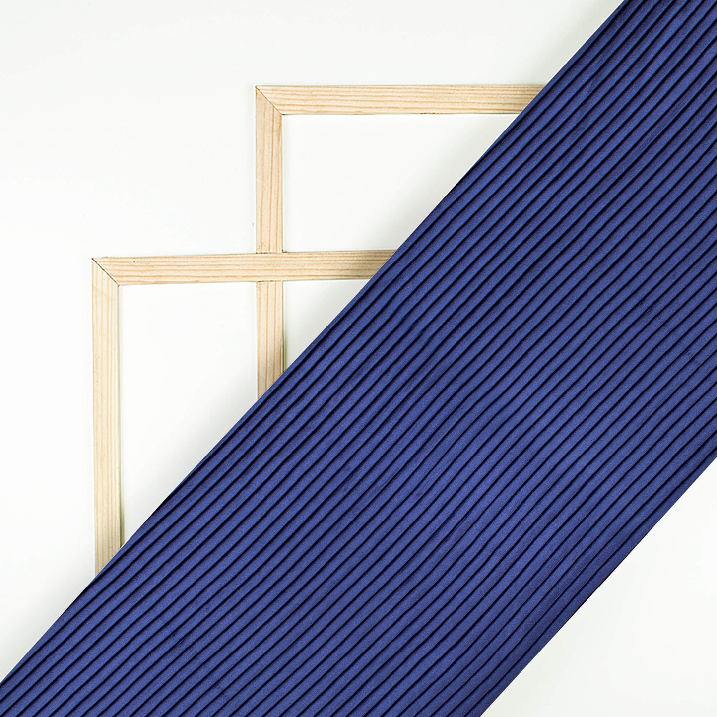 Navy Blue Plain Japan Satin Pleated Fabric