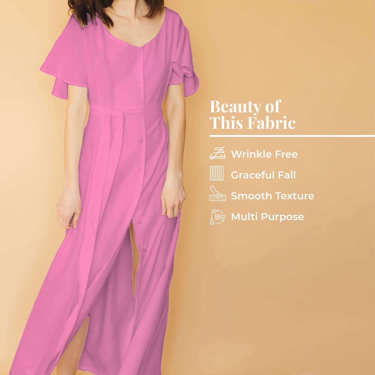 Taffy Pink Plain Butter Crepe Fabric