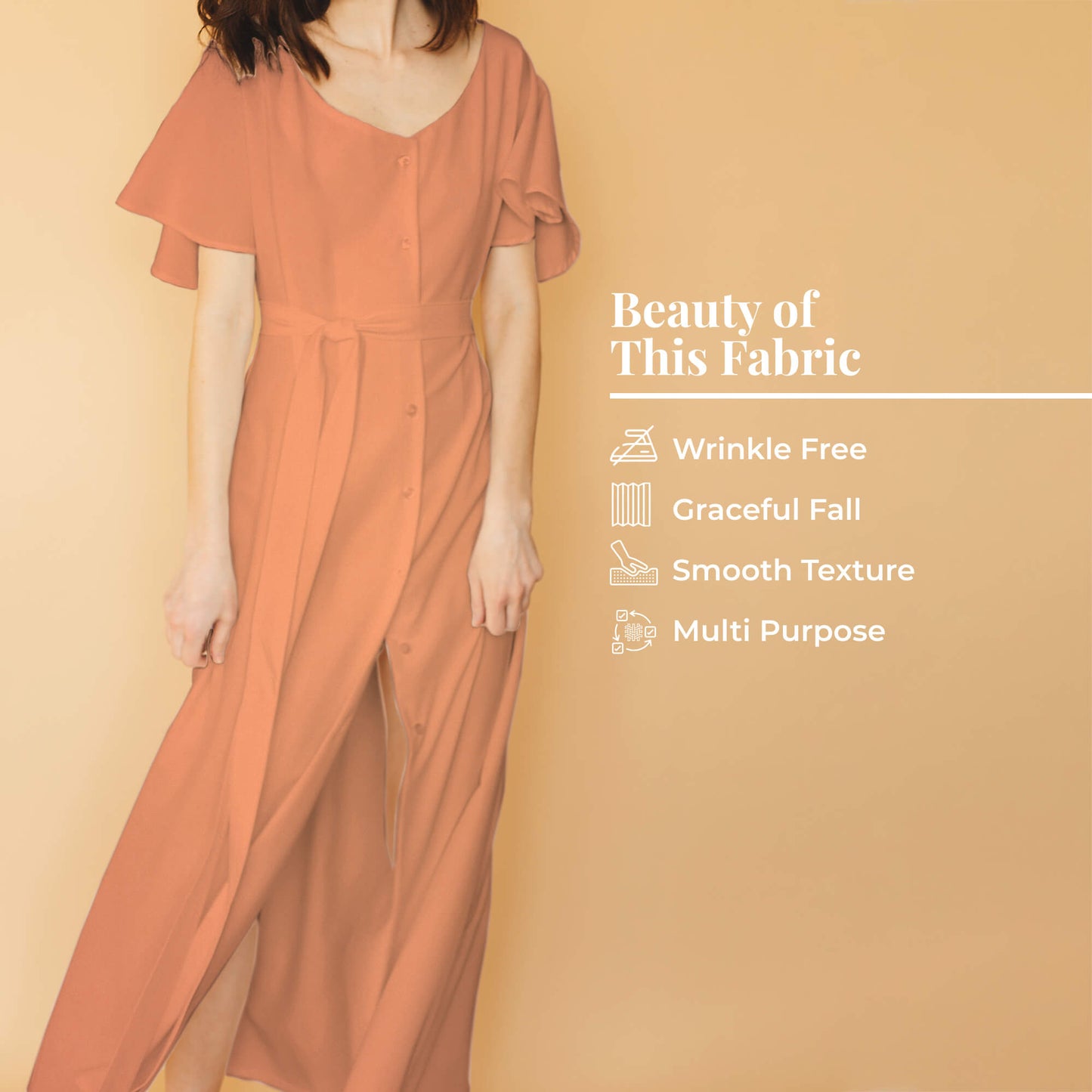 Salmon Orange Plain Butter Crepe Fabric