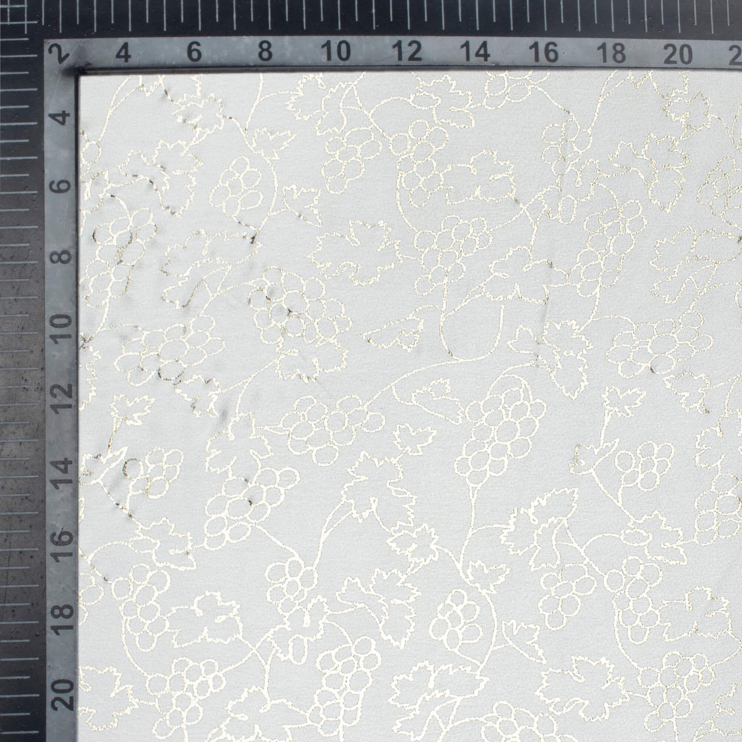 White Floral Pattern Golden Foil Print Japan Satin Fabric