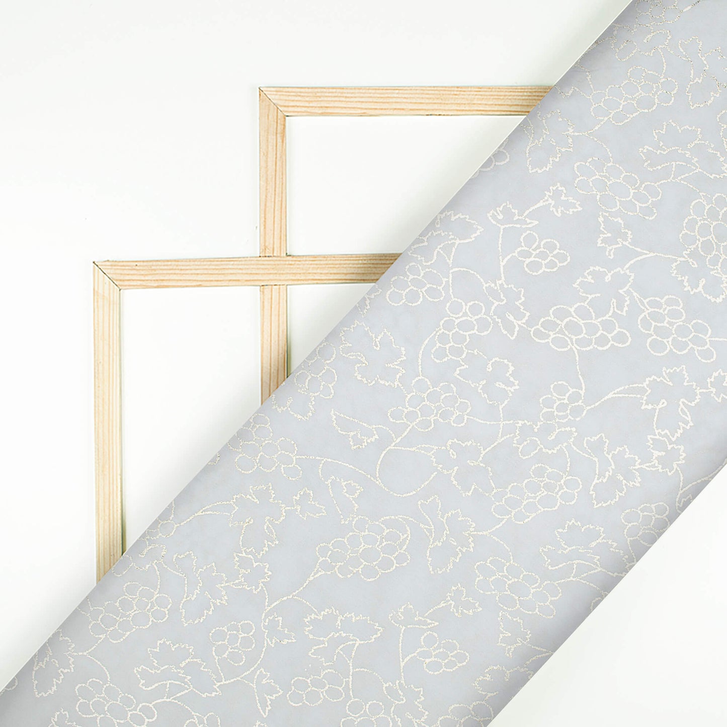 White Floral Pattern Golden Foil Print Georgette Fabric