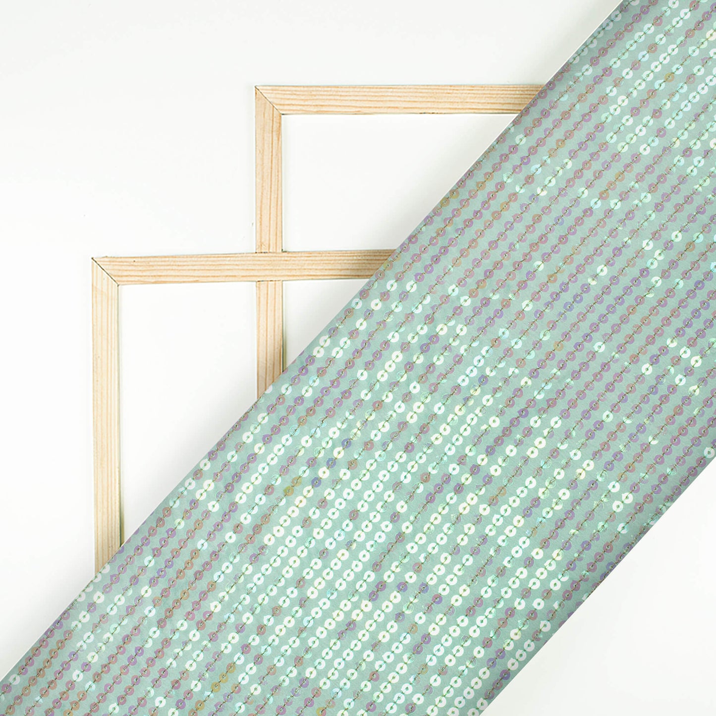 Mint Green All Over Premium Rainbow Sequins Japan Satin Fabric