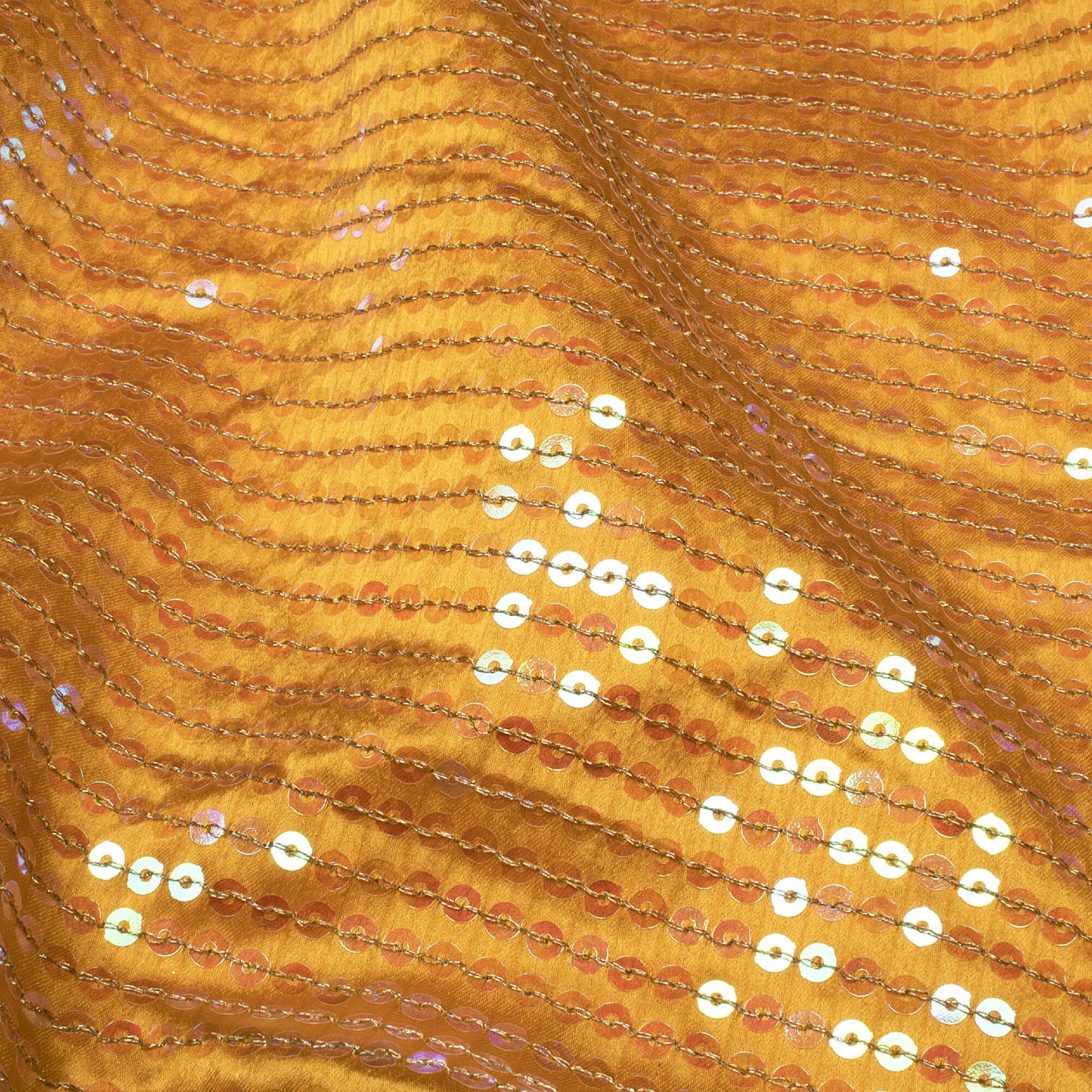 Mustard Yellow All Over Premium Rainbow Sequins Japan Satin Fabric