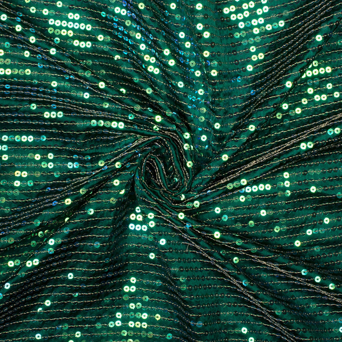 Sacramento Green All Over Premium Rainbow Sequins Japan Satin Fabric