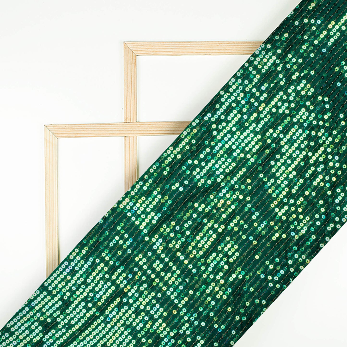 Sacramento Green All Over Premium Rainbow Sequins Japan Satin Fabric