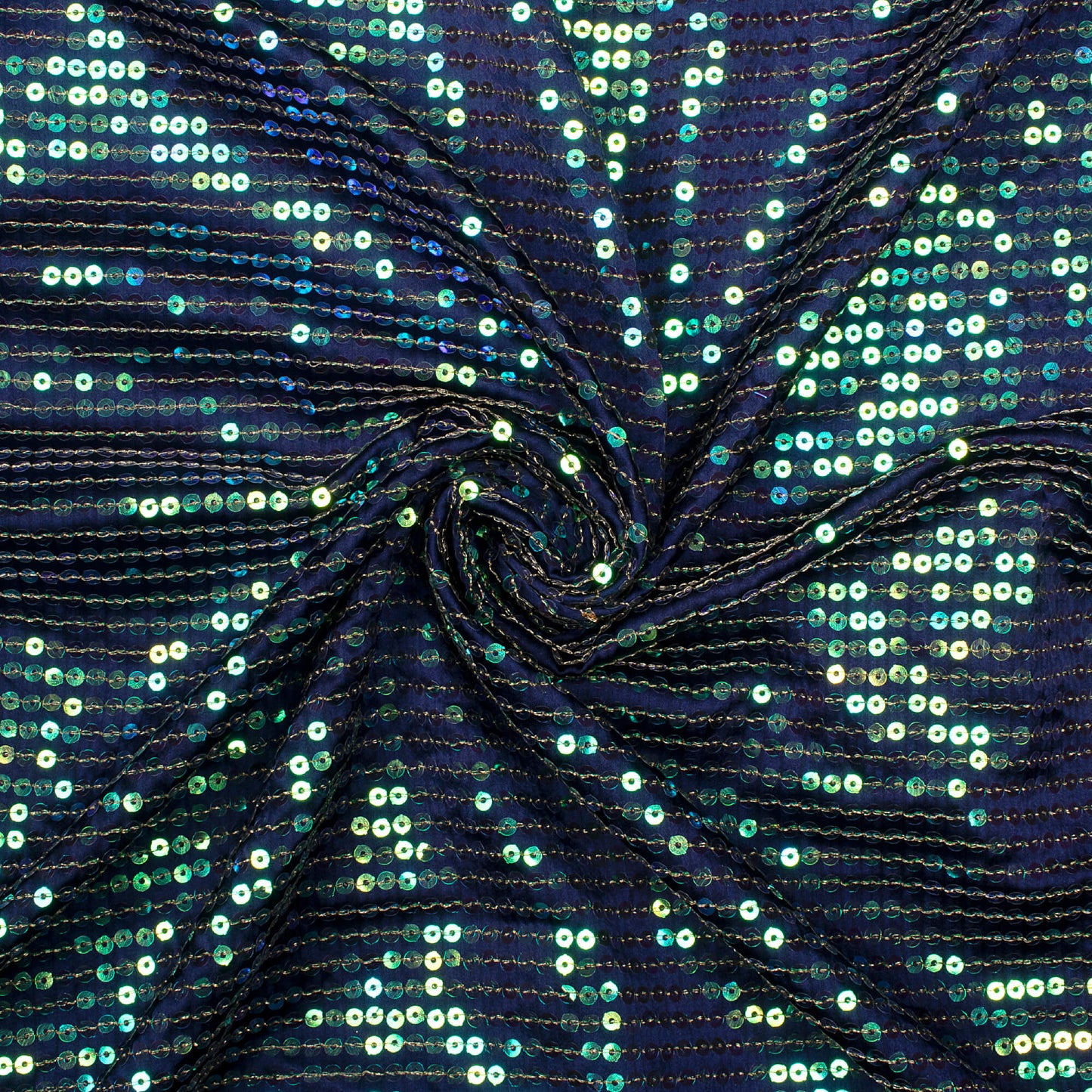 Navy Blue All Over Premium Rainbow Sequins Japan Satin Fabric