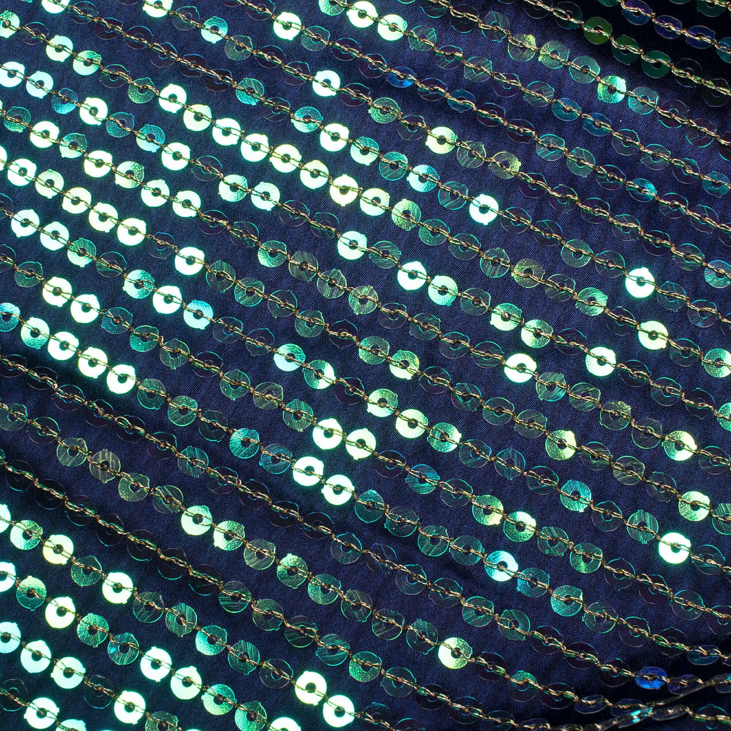 Navy Blue All Over Premium Rainbow Sequins Japan Satin Fabric