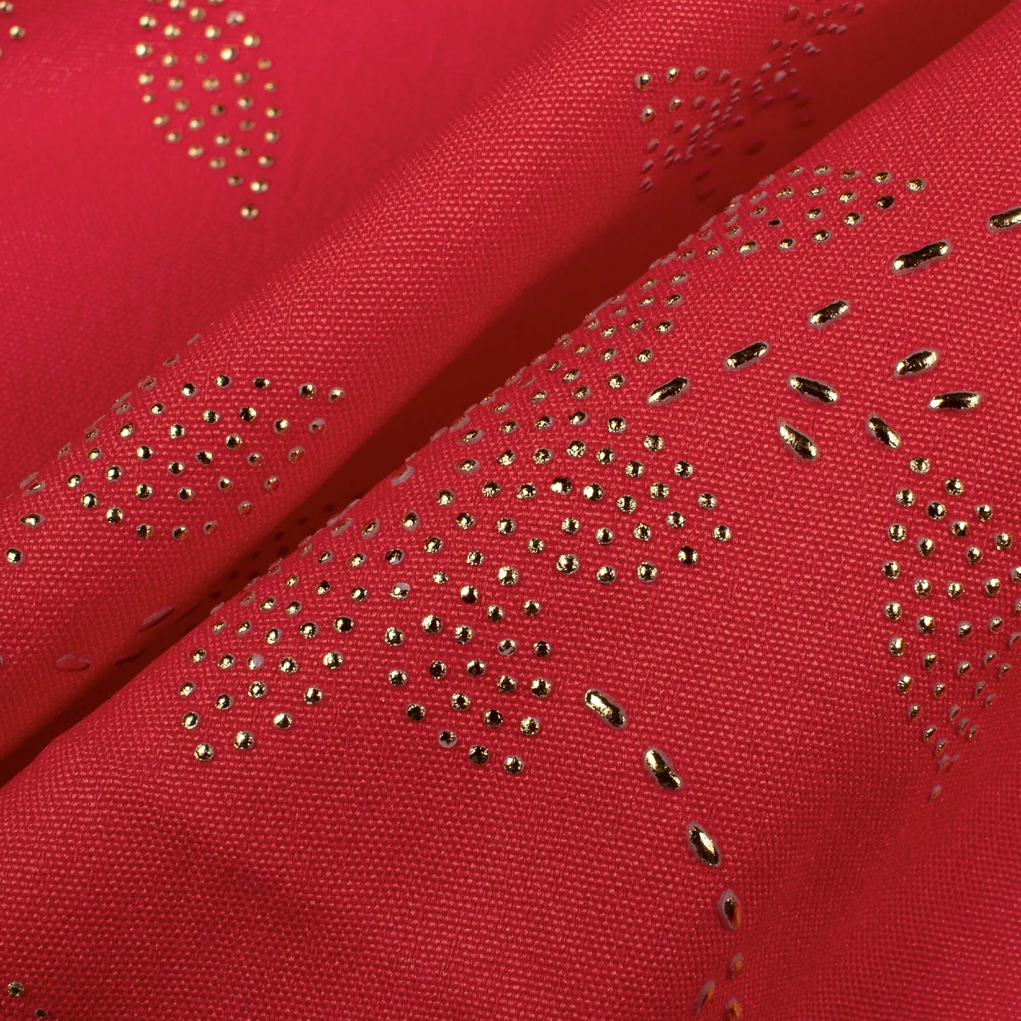Chilli Red Floral Golden Dew Drops Butter Crepe Fabric