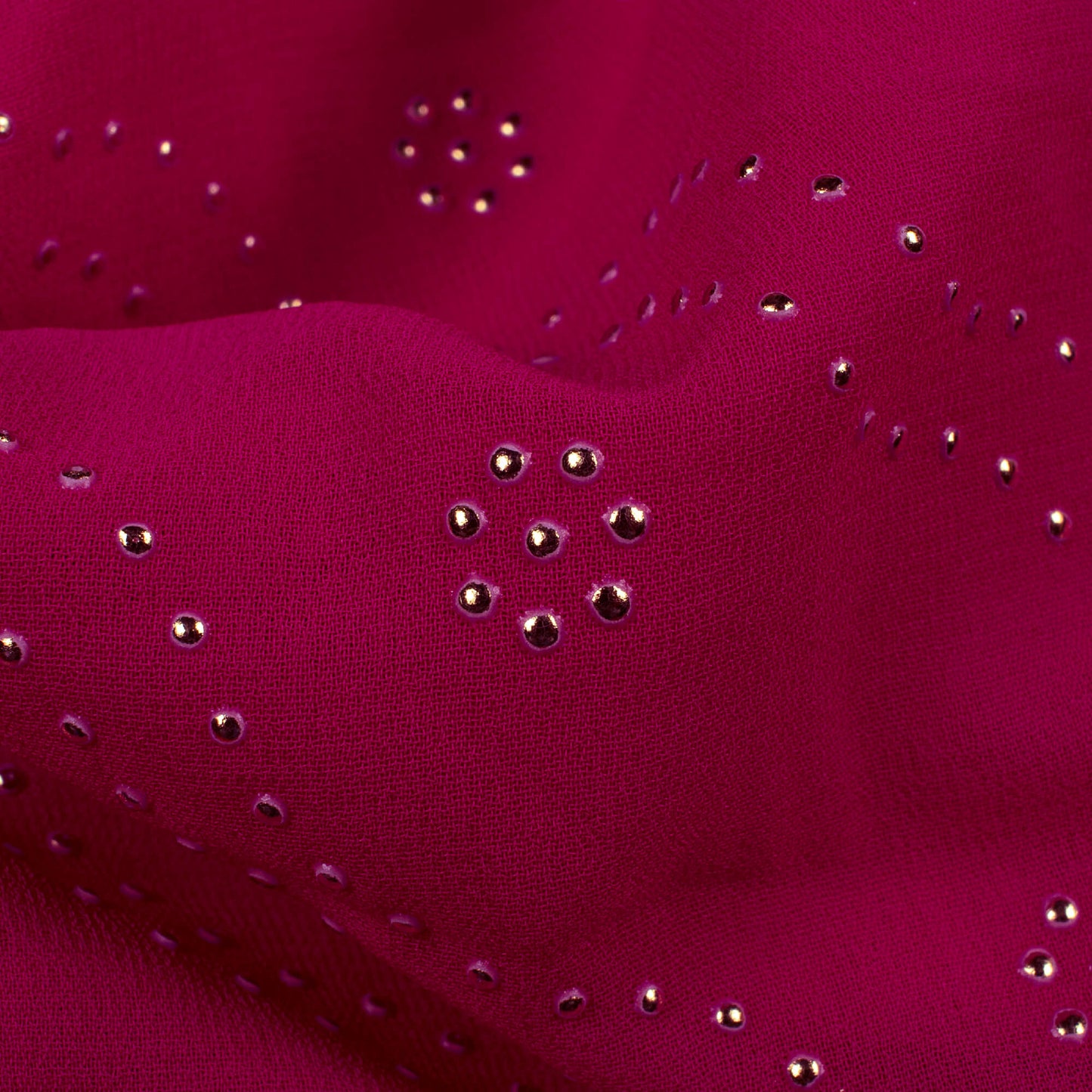 Cerise Pink Leheriya Golden Dew Drops Georgette Fabric