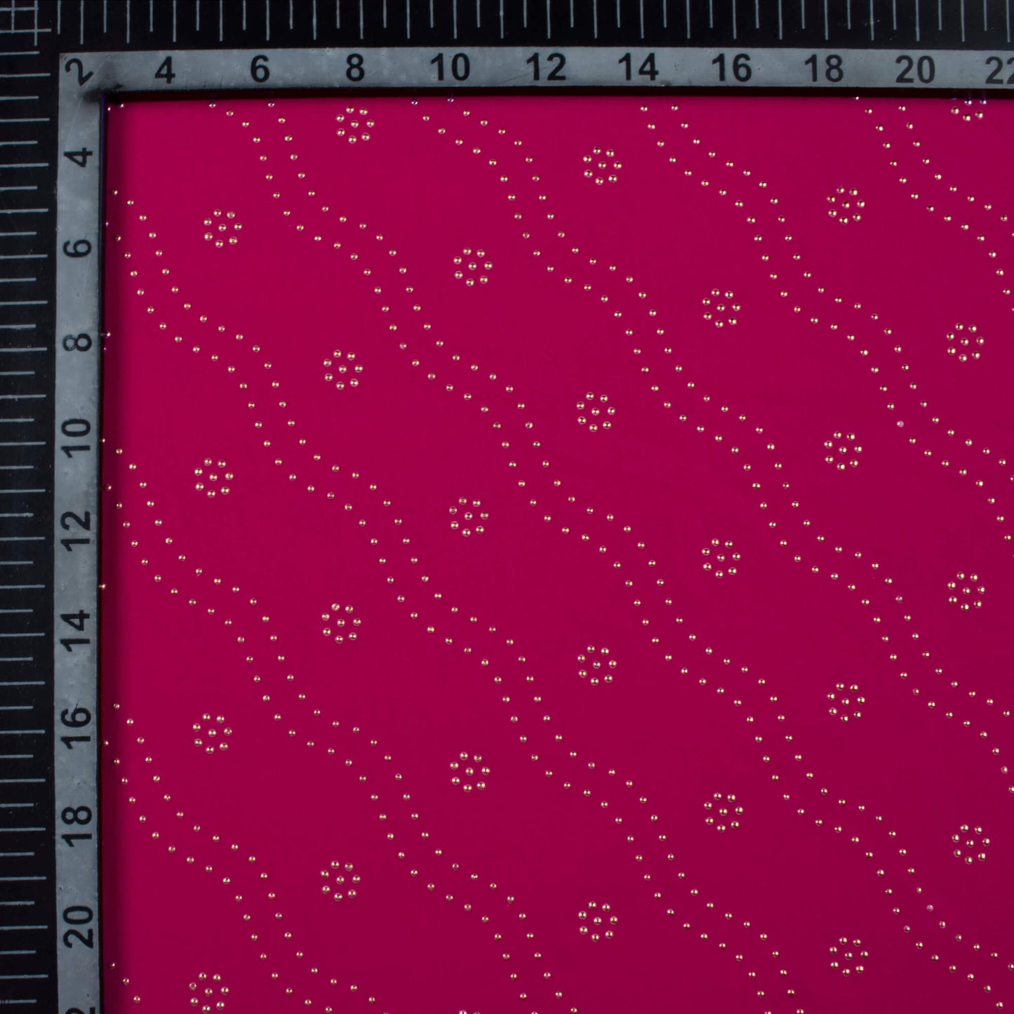 Cerise Pink Leheriya Golden Dew Drops Georgette Fabric