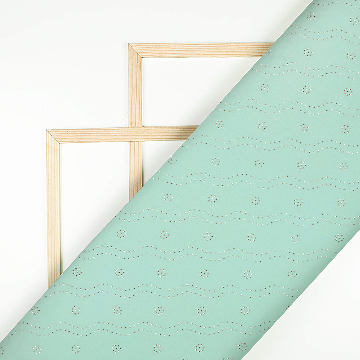 Mint Green Leheriya Golden Dew Drops Georgette Fabric