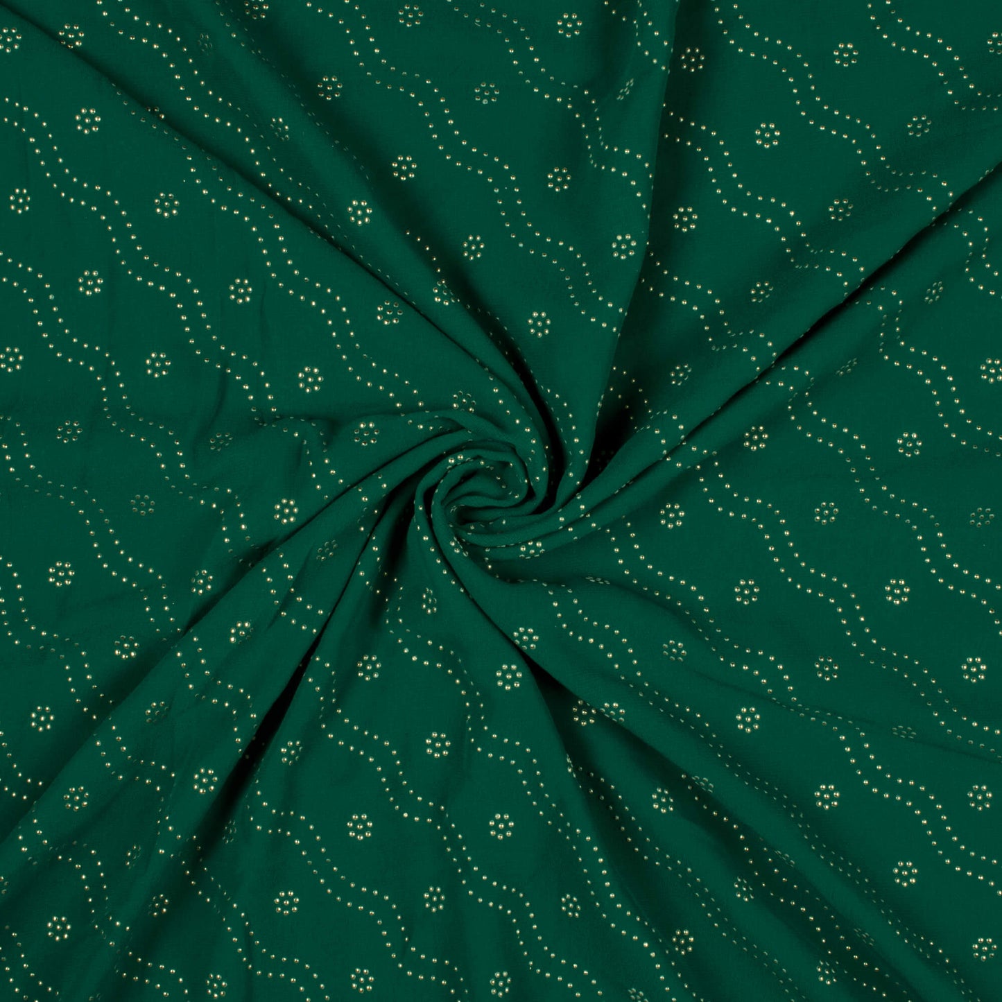 Sacramento Green Leheriya Golden Dew Drops Georgette Fabric