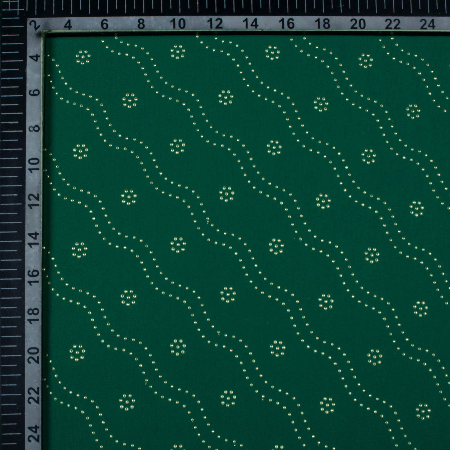 Sacramento Green Leheriya Golden Dew Drops Georgette Fabric