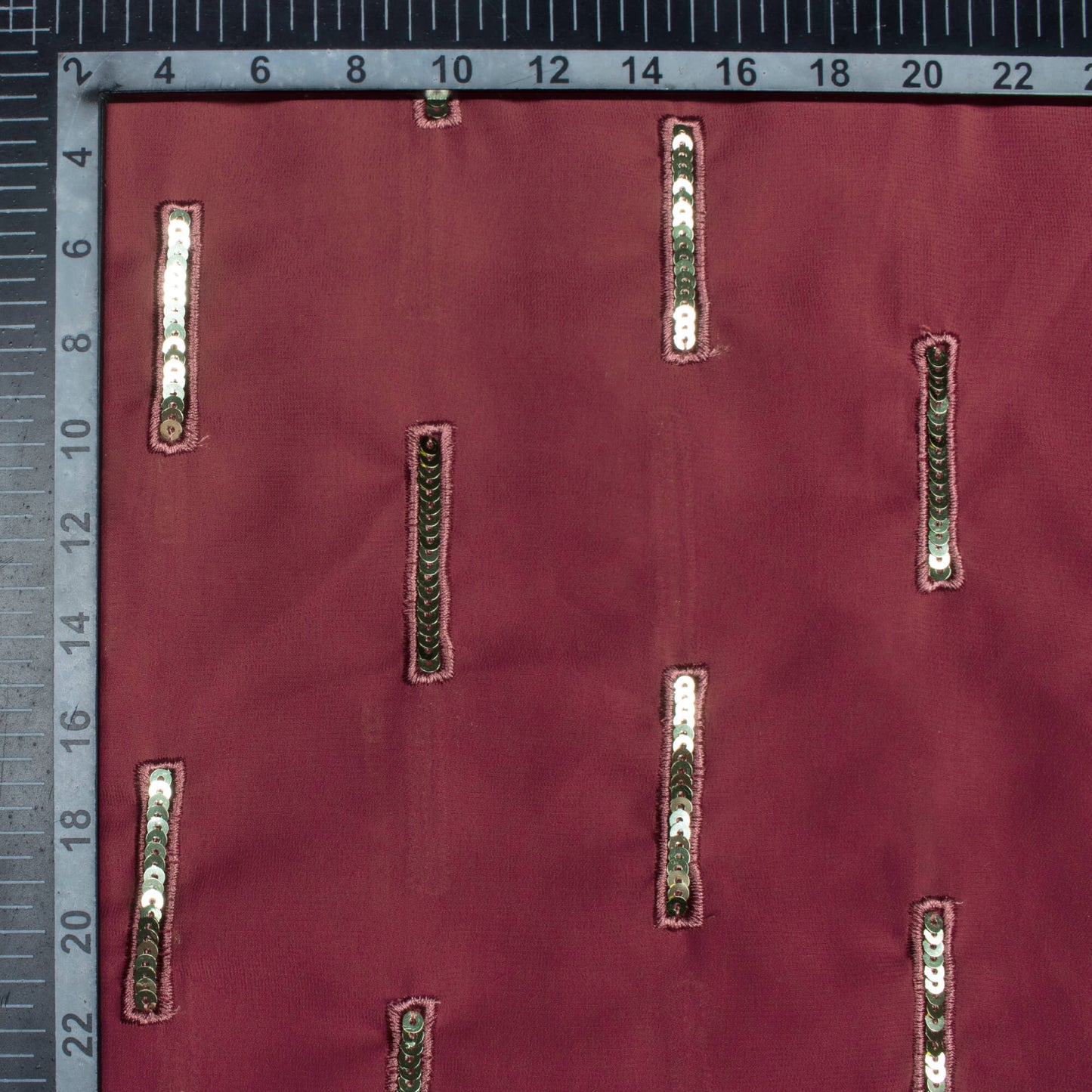 Maroon Stripes Patten Sequins Embroidery Georgette Fabric