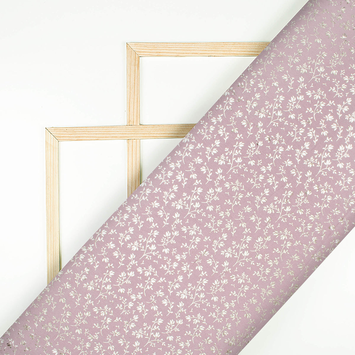 Baby Pink Floral Pattern Golden Foil Print Japan Satin Fabric