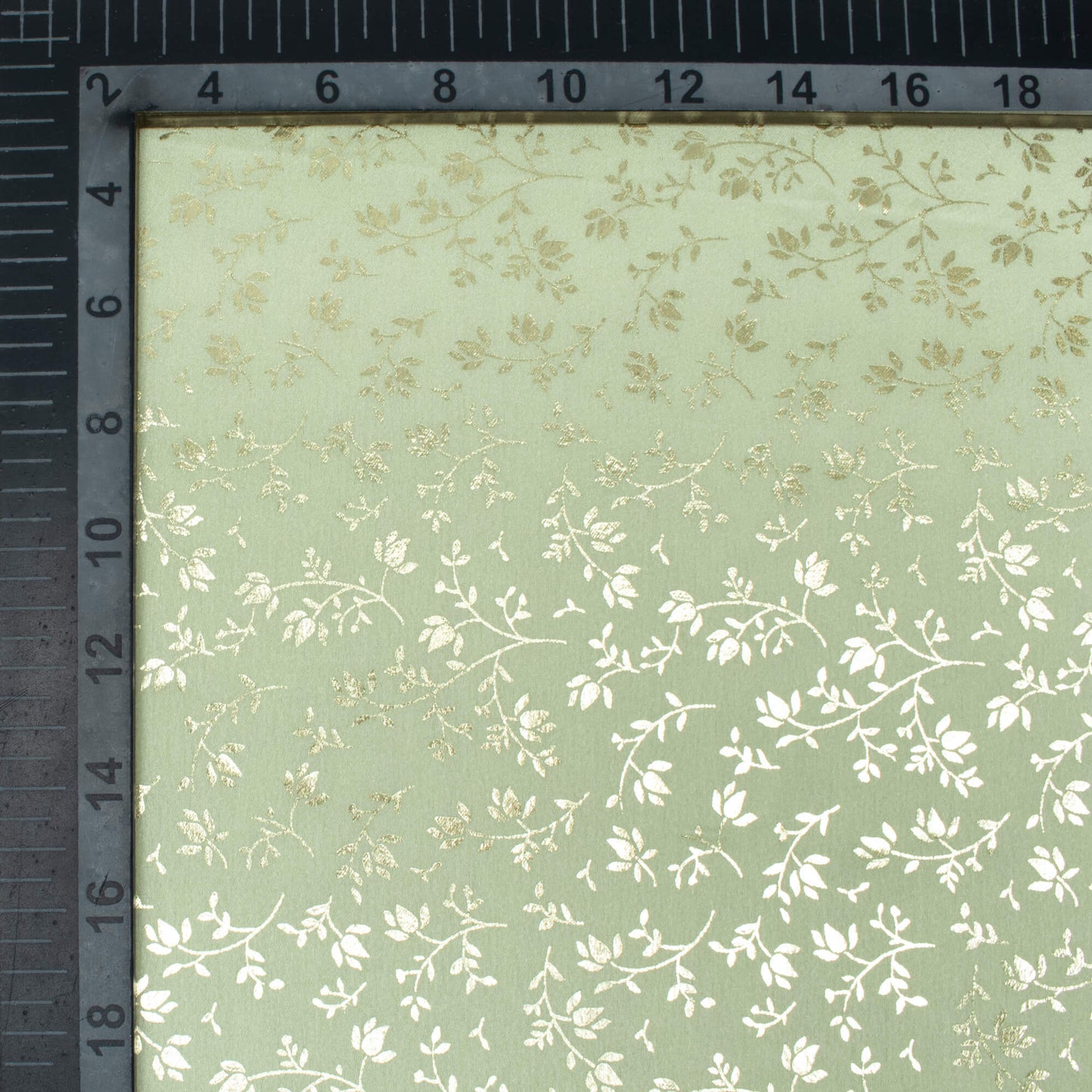 Tea Green Floral Pattern Golden Foil Print Japan Satin Fabric