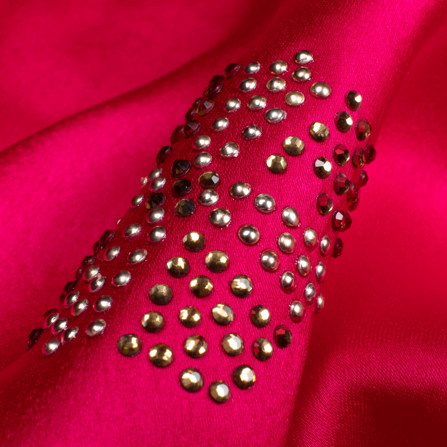 Cerise Pink Geometric Premium Swarovski Hand Work Japan Satin Fabric