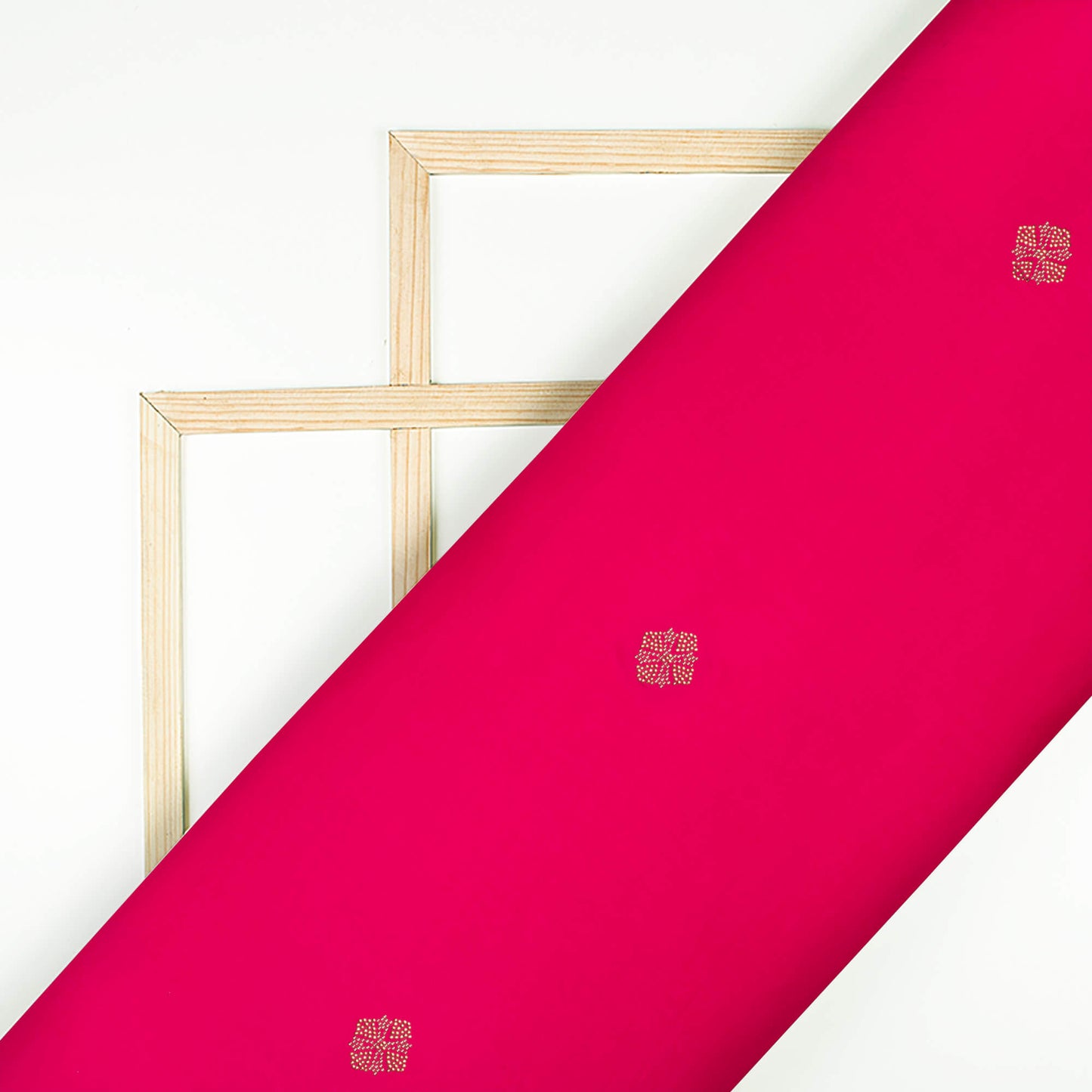 Cerise Pink Geometric Premium Swarovski Hand Work Japan Satin Fabric