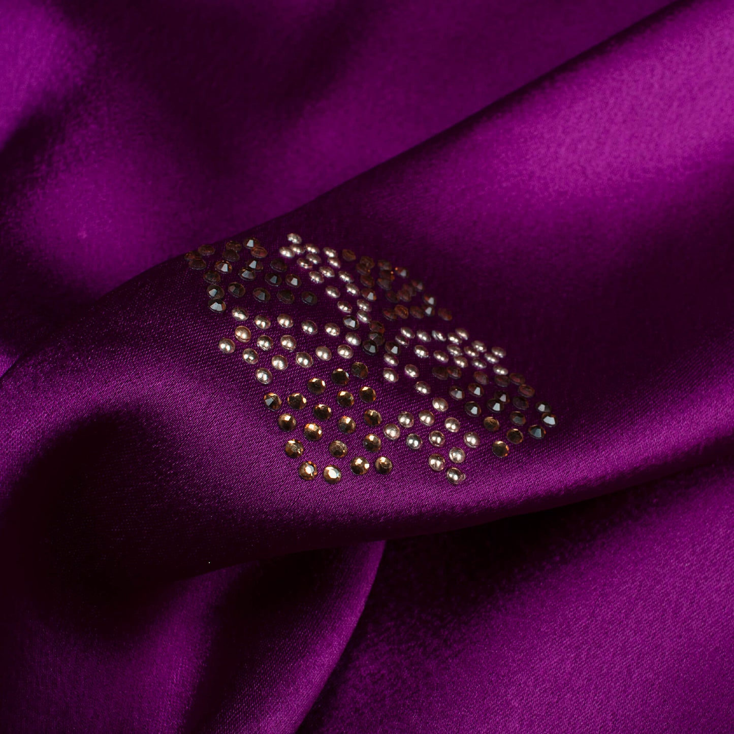 Wine Purple Checks Premium Swarovski Hand Work Japan Satin Fabric
