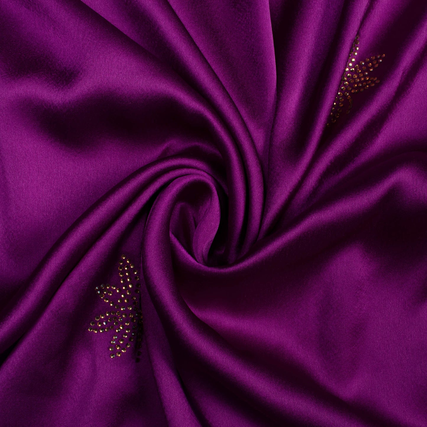 Wine Purple Leaf Premium Swarovski Hand Work Japan Satin Fabric