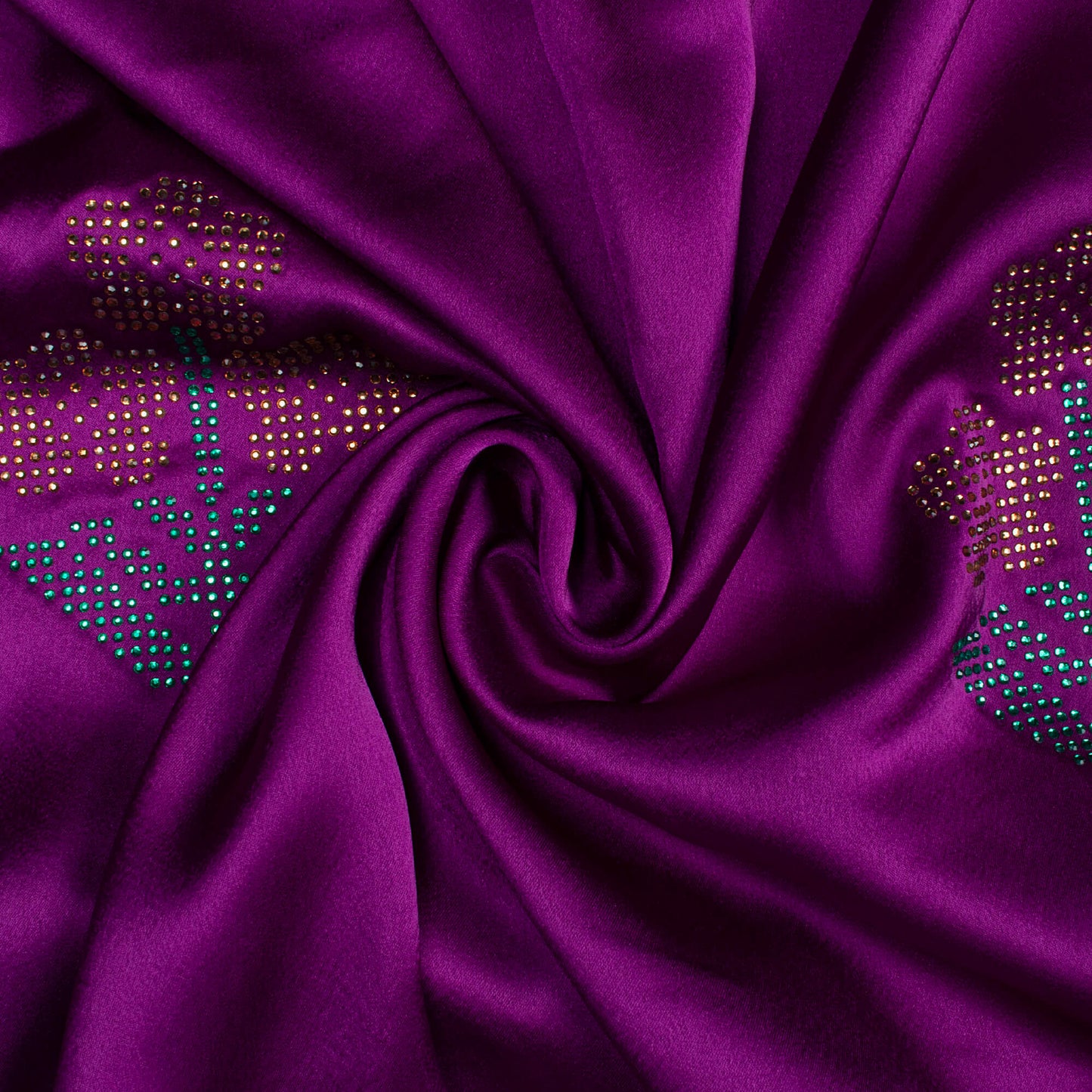 Wine Purple Floral Premium Swarovski Hand Work Japan Satin Fabric