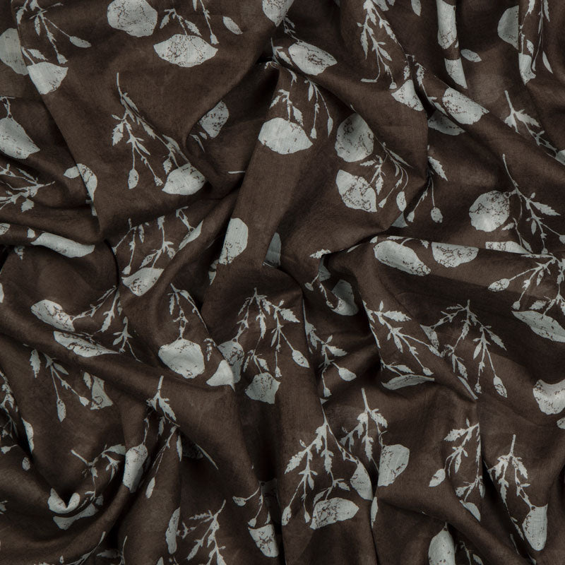 Brown Base With White Mughal Floral Pattern Mulmul Fabric