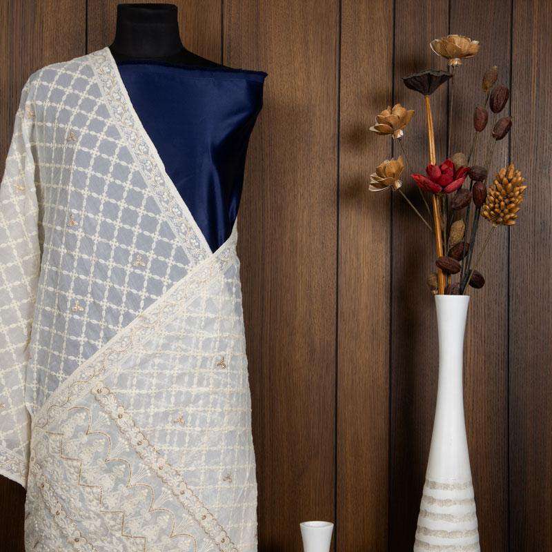White Ethnic Pattern Georgette Dupatta