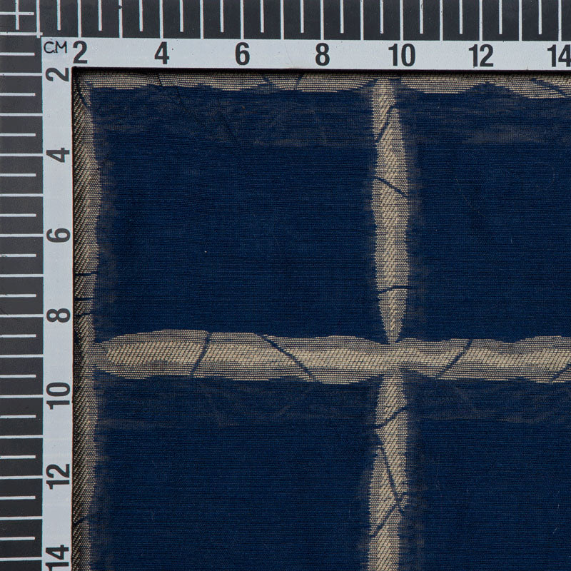 Navy Blue Checks Pattern Jacquard Chanderi Fabric