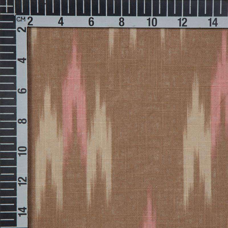 Light Brown Ikat Pattern Screen Print Cotton Slub Fabric