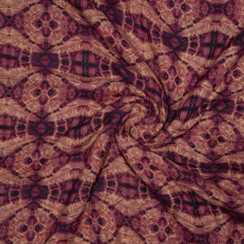 Ruby Pink And Faux Dark Charcoal Geometrical Pattern Screen Print Viscose Modal Rayon Fabric - Fabcurate