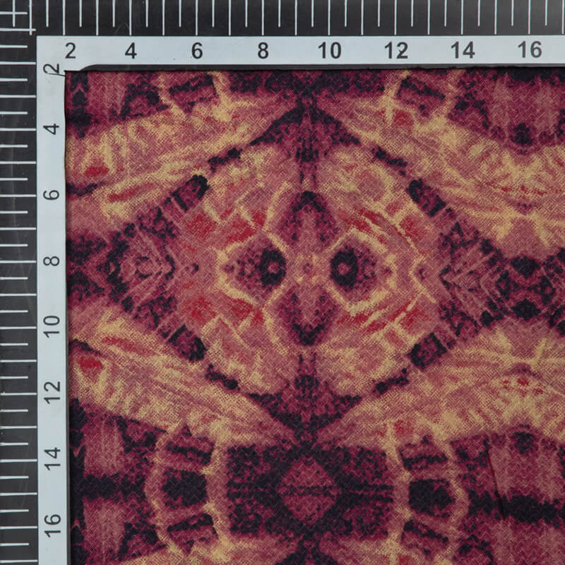 Ruby Pink And Faux Dark Charcoal Geometrical Pattern Screen Print Viscose Modal Rayon Fabric - Fabcurate