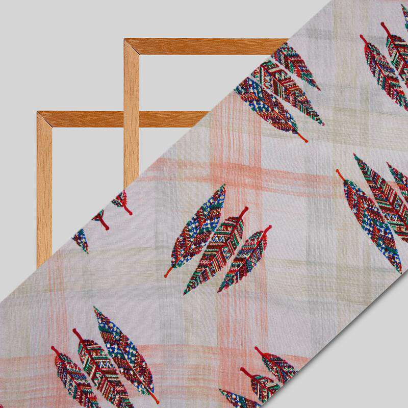 Multicolor Leaf Pattern Foil Screen Print Viscose Linen By Rayon Fabric - Fabcurate