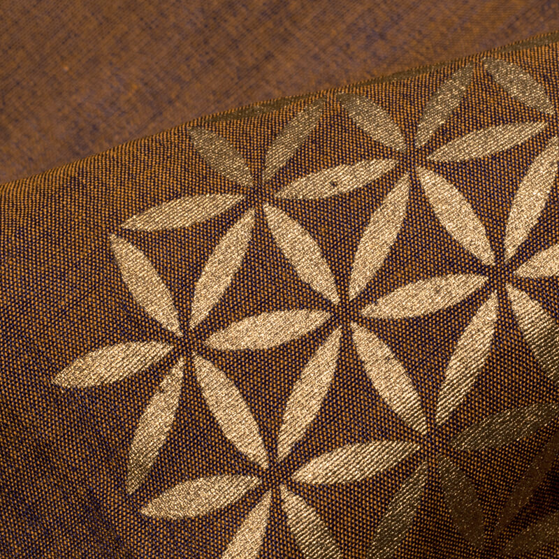 Tortilla Brown And Golden Geometric Pattern Foil Screen Print Dual Tone Muslin Fabric - Fabcurate