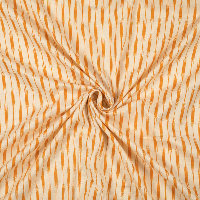 Mustard And Cream Ikat Pattern Screen Print Cotton By Linen Fabric - Fabcurate