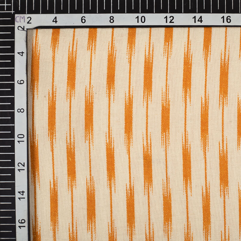 Mustard And Cream Ikat Pattern Screen Print Cotton By Linen Fabric - Fabcurate