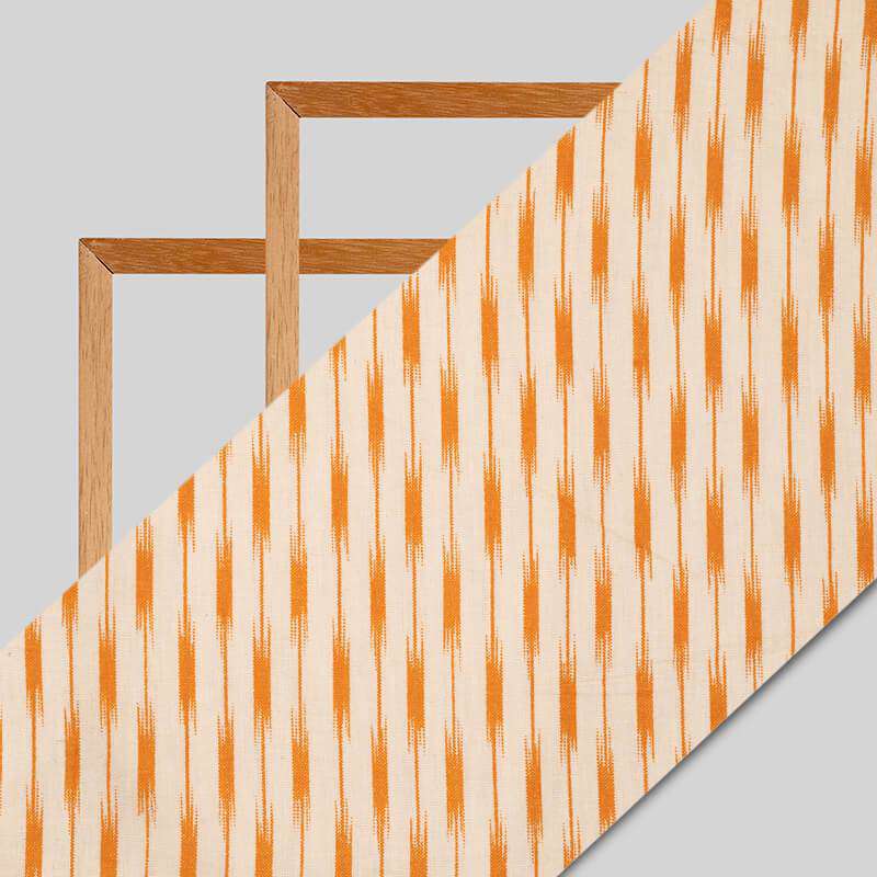 Mustard And Cream Ikat Pattern Screen Print Cotton By Linen Fabric - Fabcurate